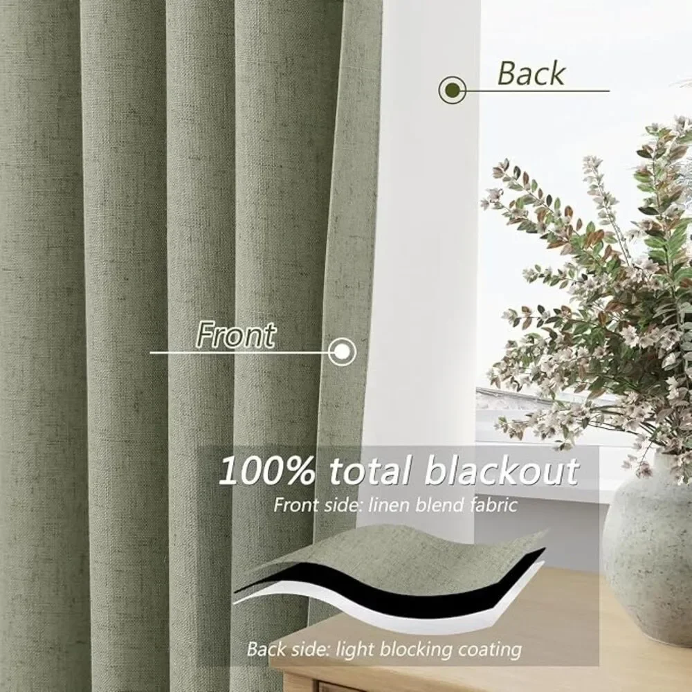 Brand New Sage Green Extra-Long Blackout Curtains – Set of 2
